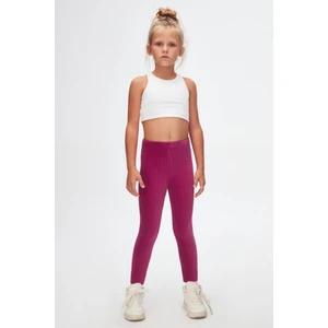 Mor Kız Çocuk Fitilli Kadife Tayt