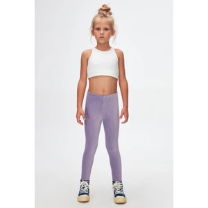 Açık Lila Kız Çocuk Fitilli Kadife Tayt