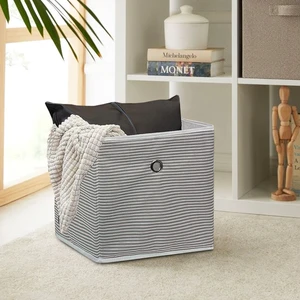 Kumaş Gri Çizgili Raf Düzenleyici Sepet Organizer 2 Adet 30X30X30CM