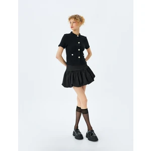 Düğme Detaylı Cepli Bisiklet Yaka Kısa Kollu Triko Hırka