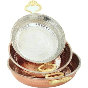 Kt Home Bakır Tava Sahan Seti Yumurta Tavası 3'lü 14-16-18 cm Ince