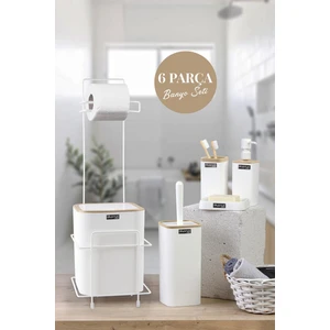 Okyanus Home 6 Parça Beyaz Plastik Modern Tasarım Banyo Seti Yedekli WC Kağıtlık