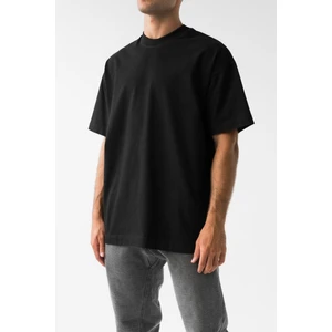Erkek Siyah Oversize Bisiklet Yaka %100 Pamuk Düz Basic Yazlık T-Shirt