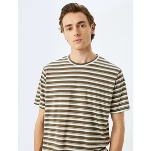 Bisiklet Yaka Viskon Karışımlı Kısa Kollu Boxy Fit Çizgili T-Shirt