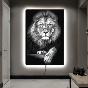 Ledli 90x60 Hayvanlar Alemi Aslan Kanvas Tablo