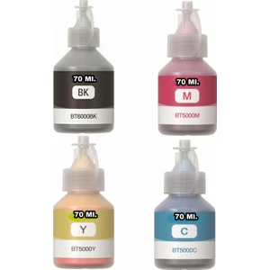 Brother D60 /BT5000 / BT6000 4 Renk Muadil Mürekkep Seti - Siyah 70 Ml- Renkliler 70 ml