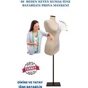 Manken İstanbul Yüksek Kalite 40 Beden Keten Kumaş Iğne Batabilen Prova Mankeni Terzi Mankeni