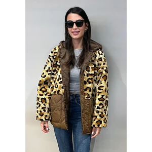 Love The Wind Peluşlu Leopar Desen Bol Kesim Mont
