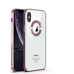 iPhone x / Xs Kılıf Logo Yeri Açık Kamera Lens Korumalı Renkli Kenarlı Şeffaf Silikon