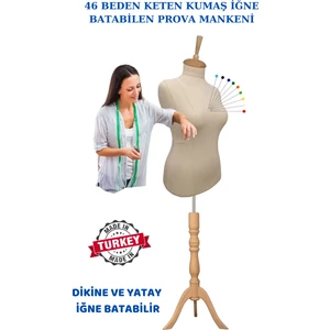 Manken İstanbul Yüksek Kalite 46 Beden Keten Kumaş Dikine Iğne Batabilen Terzi Mankeni Prova Mankeni