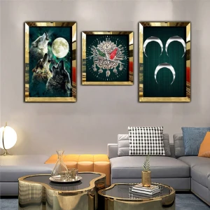 Zevahir Mobilya Dekorasyon Osmanlı Tuğrası Aynalı Gold Pleksi Çerçeveli Mdf Tablo Ve Saat Seti