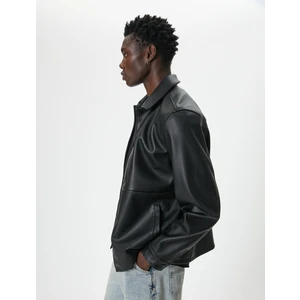 Slim Fit Ceket Suni Deri Cepli Düğme Detaylı