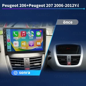 Peugeot-206+/Peugeot-207(2006-2012Yıl )2Gb Ram +32Gb Rom Hafıza Multimedya Android Sürüm 13 Kablosuz Carplay Navigasyon 9 Inç Ekran