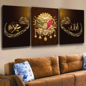 Zevahir Mobilya Dekorasyon 3'lü Kanvas 40 X 60 Cm Osmanlı Tuğrası Ve Vav Tablosu