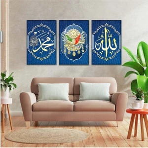 Zevahir 3'lü Kanvas Osmanlı Tuğrası Ve Allah Hz Muhammed Lafzı Tablo