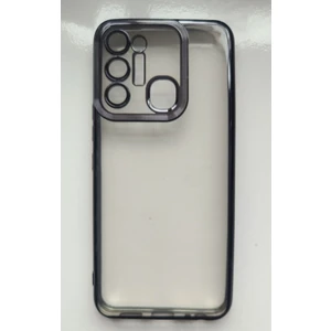 Tecno Spark 8c Kılıf Logo Yeri Açık Kamera Lens Korumalı Renkli Kenarlı Şeffaf Silikon