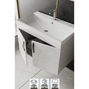 Karen Banyo Ege 80 cm Lavabolu Alt Banyo Dolabı - Kapaklı - Seramik Lavabo Dahil