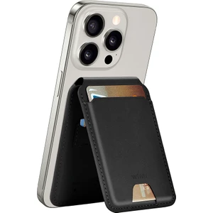 Findmy Özellikli Magnetik Standlı Kartlık MW-005 Qi Kablosuz Şarj Uyumlu Mag Wallet Siyah