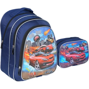 Kırmızı Araba Desenli Ilkokul Çantası Beslenme Çantalı 1312-6