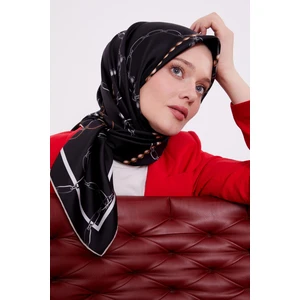 Siyah Inci Desen Twill Ipek Eşarp