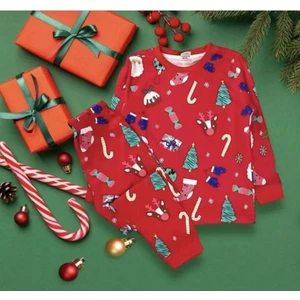 Elmp Yılbaşı Desenli %100 Pamuk Unisex Kız ve Erkek Çocuk Pijama Takımı 1-13 Yaş 4000