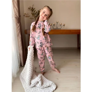 Isob Pembe Bluey Desenli Fitilli Kumaş %100 Pamuk Kız Çocuk Pijama Takımı 3-8 Yaş 31221-P