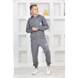 Pjk2i Fınd Your Way Desenli Füme 2 Ip %100 Pamuk Erkek Çocuk Fermuarlı Eşofman Takımı 5-14 Yaş 7468-F