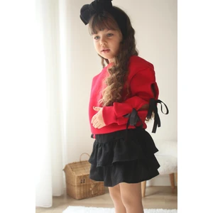 Kız Çocuk Fiyonk Detaylı Etekli Alt Üst Takım Kız Çocuk Takım Etek Sweat Takım