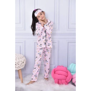 Pjkö Tavşan Desenli Pembe Uzun Kollu Önden Düğmeli Kız Çocuk Pijama Takımı 4-12 Yaş 584U