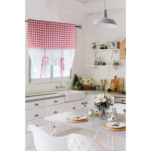 Cotton Maison Naturel Potlu Ekose Tül Perde Retro 100X200 cm Kırmızı