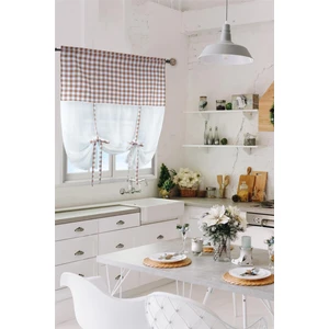 Cotton Maison Naturel Potlu Ekose Tül Perde Retro