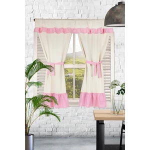 Naturel Perde Farbalı Vintagr Çift Kanat Pembe 170X185 cm