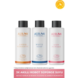 3’lü Akıllı Robot Suyu, Robot Süpürge Deterjanı Beyaz Sabun, Bebek Pudrası Amber Romantik 3x 250ML