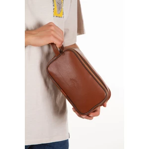 Erkek Taba Deri Portföy Clutch Traş Kozmetik Bakım ve Günlük El Çantası new277