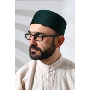 Yeşil Petek Kareli Kadife Kalıp Namaz Takkesi