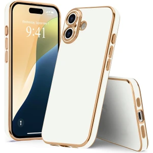 iPhone 16 Kılıf Kamera Korumalı Parlak Renkli Kenarları Dore Tasarım Silikon Kapak