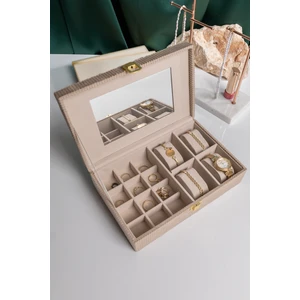 Aynalı Kahve Fitilli Kadife Mücevher Kutusu, Organizer, Takı Kutusu 25 X 16 X 7 cm