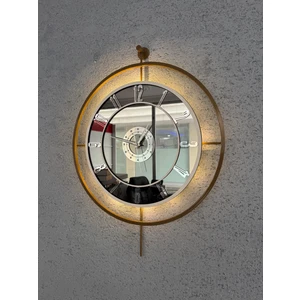 Metal Aynalı Duvar Saati 50 x 75  cm  Büyük Boy Işıklı Gerçek Ayna Duvar Saati Modern Tasarım