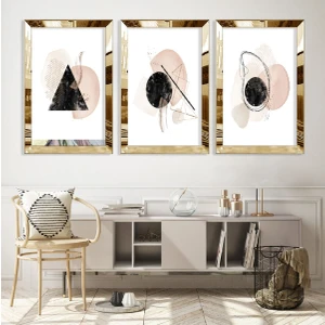 Zevahir Mobilya Dekorasyon Soyut Desen Şekiller Gümüş Pleksi Kenar Mdf Tablo