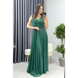 The ZKS Kadın Sıfır Kol Transparan Detay Abiye Elbise Zümrüt Yeşil, Gold, Gri, Beyaz, Siyah, Saks, Koyu Lila, Gül Kurusu, Lila, Mor