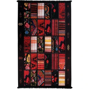 Venda Home Cassette Kaydırmaz %100 Pamuk Dokuma Taban Yıkanabilir Siyah-Kırmızı Tufting Halı