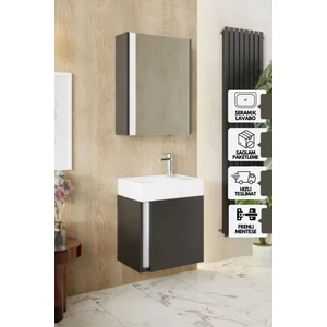 Karen Banyo Kemer 45 Cm,lavabolu,aynalı,banyo Dolabı,mat Antrasit,lavabo Dahil