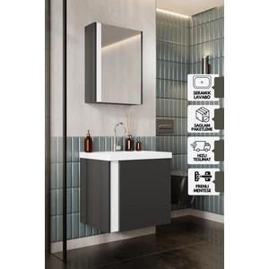 Karen Banyo Kemer 50 Cm,lavabolu,aynalı,banyo Dolabı,mat Antrasit,lavabo Dahil