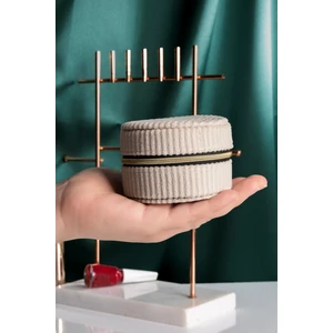 Yuvarlak Kadife Organizer, Ekru Takı Kutusu 8 x 8 x 5,5 cm