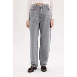 Baggy Fit Yüksek Bel Düz Paça Uzun Jean Yıkamalı Pantolon D5415AX24WN