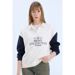 Oversize Geniş Kalıp Polo Yaka Baskılı Kalın Sweatshirt E1852AX24WN