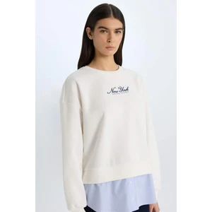 Relax Fit Bisiklet Yaka Baskılı Kalın Sweatshirt D9806AX24WN