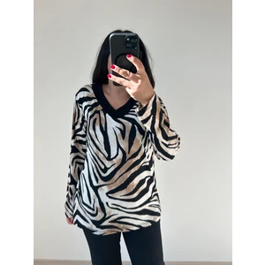 Kadın Büyük Beden Örme Leopar Baskılı BLUZ-BGB77