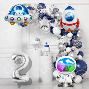 Uzay Konseptli Gümüş Lacivet Renklerinde Doğum Günü Parti Kutlama Seti
