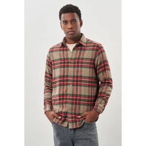 Mürdüm Yünlü Ekose Desen Yumuşak Yaka Cepsiz Uzun Kol Casual Comfort Fit Gömlek 1004245227